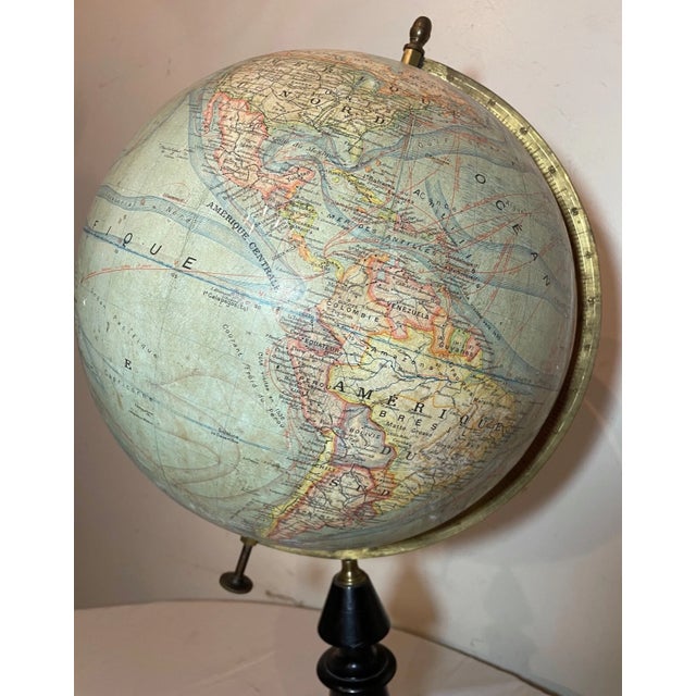 Large Terrestrial World Globe by J. Forest Early Grande 20th Century Wood Brass For Sale - Image 13 of 16
