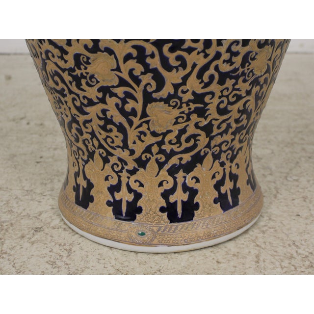 Pair of Large Blue & Gold Porcelain Chinese Style Floor Planter Vases Chairish