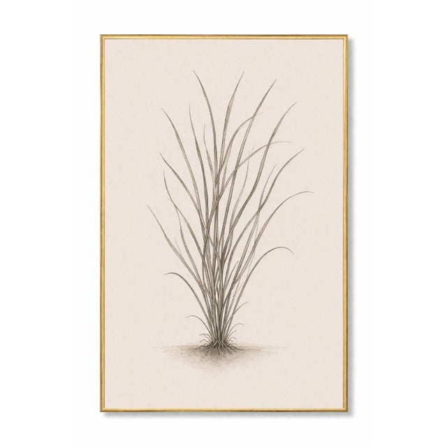 A refined coastal botanical study featuring slender sea grass forms with natural movement and airy vertical composition....