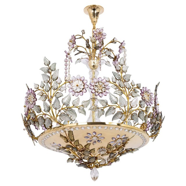 Large Gilt and Faceted Crystal Glass Chandelier from Palwa, 1970s For Sale - Image 15 of 15