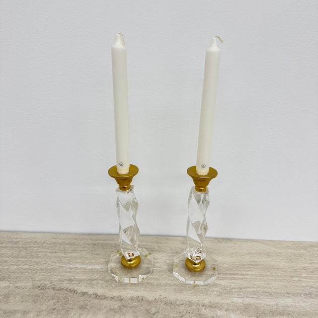 Mid-Century Modern Twisted Acrylic Glass Candleholders, 1970s, Set of 2 For Sale - Image 3 of 12