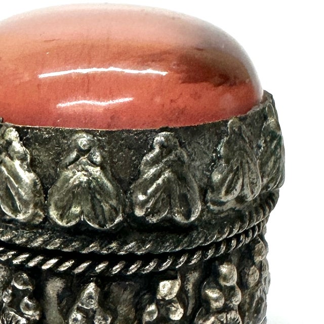 Exquisite Elliptical Hand-Crafted Silver & Carnelian Trinket Box, Circa Early 1900s For Sale - Image 9 of 11