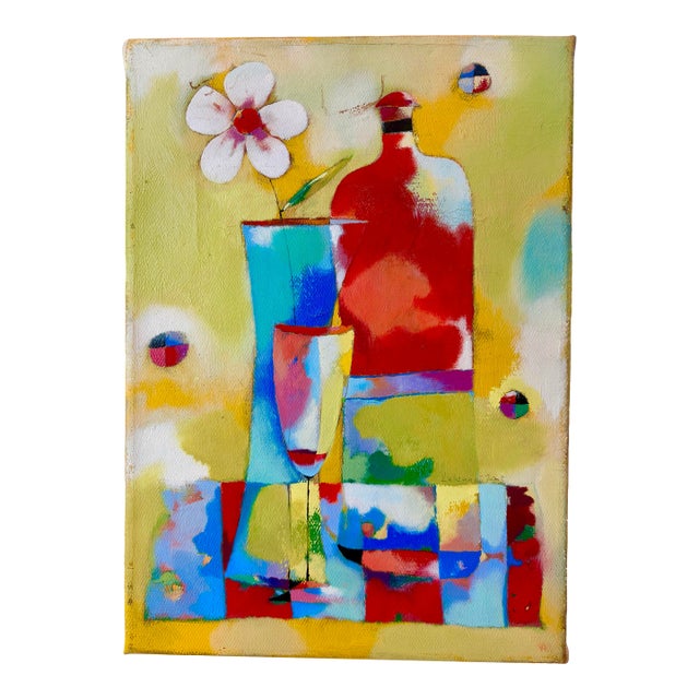 Modernist Original Painting “Still Life With Bottle & Flower”, Signed “Likhovid,” 2003 For Sale