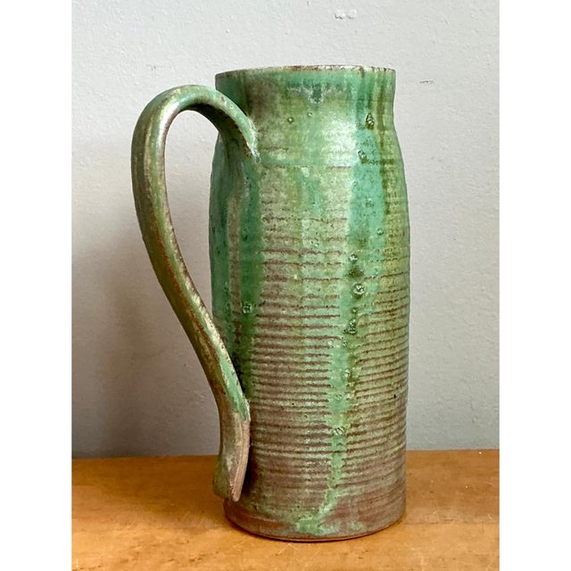 Green Vintage Handcrafted Green Studio Pottery Jug For Sale - Image 8 of 12