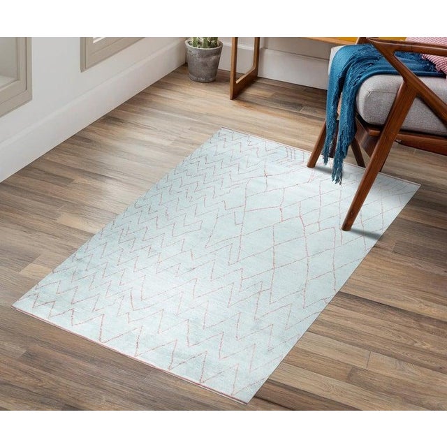 9x12 Blue Hand-Knotted Wool Chevron Gridwork Tribal Modern Carpet Rug For Sale - Image 4 of 9
