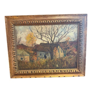 1952 Original Oil Painting Pocono Mountains Landscape: The Eric Danisch Estate Barn, Scotrun Pa For Sale