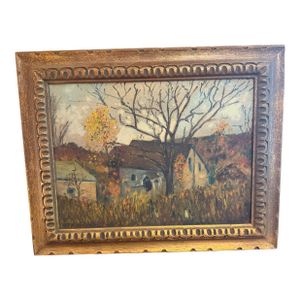 1952 Original Oil Painting Pocono Mountains Landscape: The Eric Danisch Estate Barn, Scotrun Pa