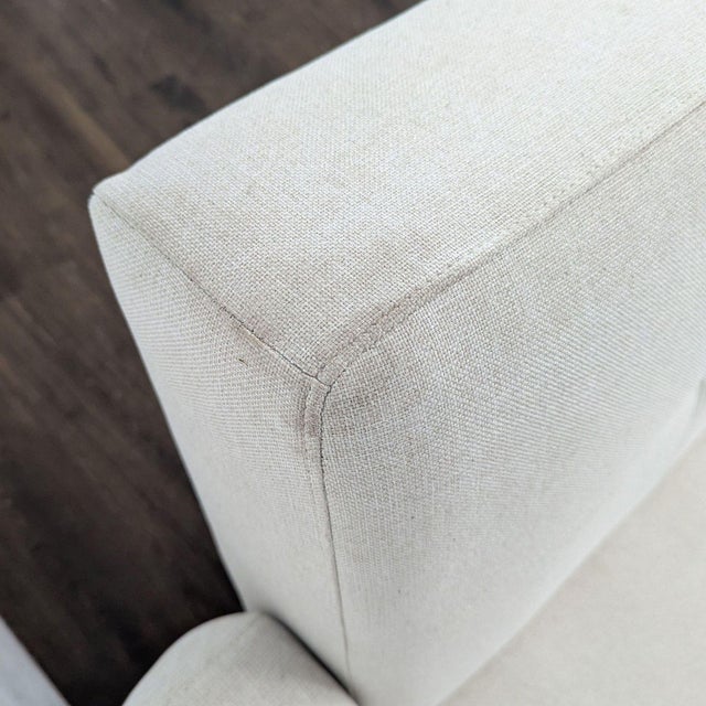 Cream Modern 3-Seat Sofa With Light Wood Base and Cream Upholstery For Sale - Image 8 of 9