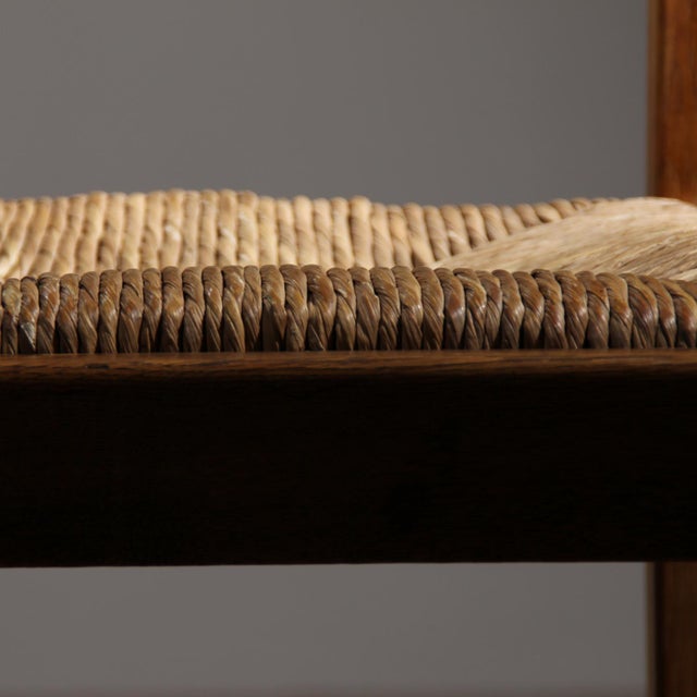 Brutalist Oak & Rush Chairs, Europe, 1960s For Sale - Image 13 of 17