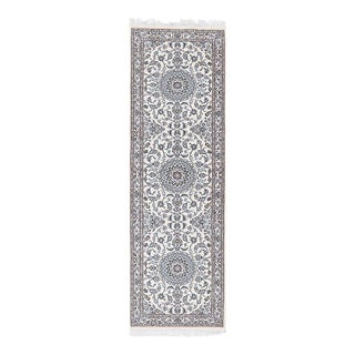 Fine Hand Knotted Silk & Wool Nain Runner For Sale