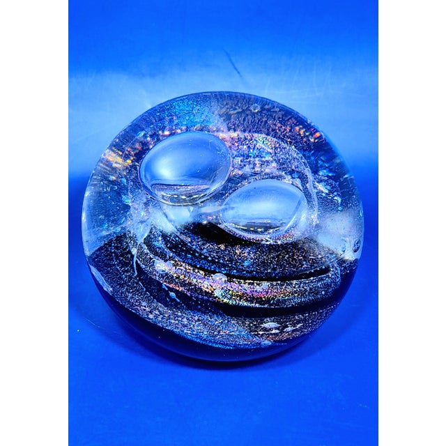Glass Vintage 1990s Rebecca Stewart Signed 4” Magnum Dichroic Art Glass Galaxy Paperweight For Sale - Image 7 of 10