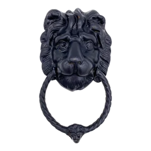 Vintage Black Enameled Brass Lion Head Door Knocker