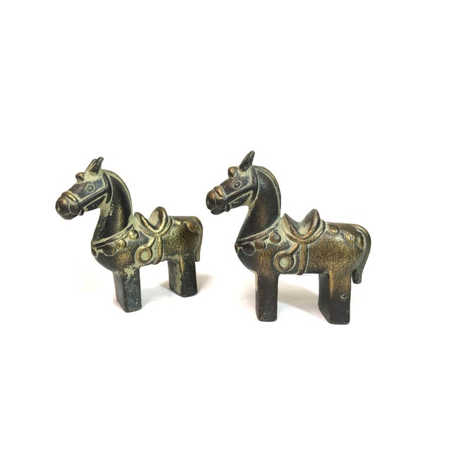 Mid-Century Modern Vintage Heavy Solid Brass Pony Figurines - a Pair For Sale - Image 3 of 7