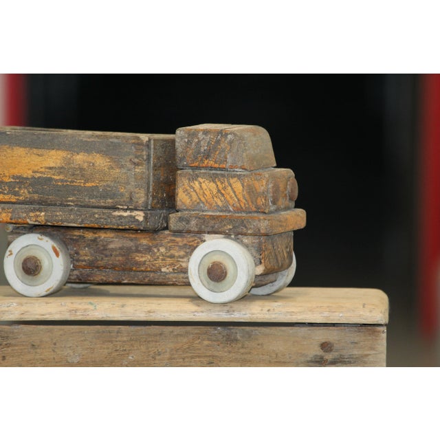 French vintage wooden truck toy Handmade Wood car with wheels Vintage toy Children Gameroom Bedroom Kids Pull toy Wooden...