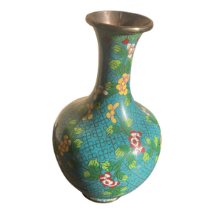 Mid Century Chinese Cloisonné Teal Enamel Vase