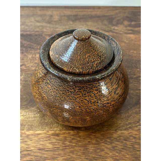 Vintage Coastal Palm Wood Lidded Vessel With Lacquer Finish For Sale - Image 4 of 7
