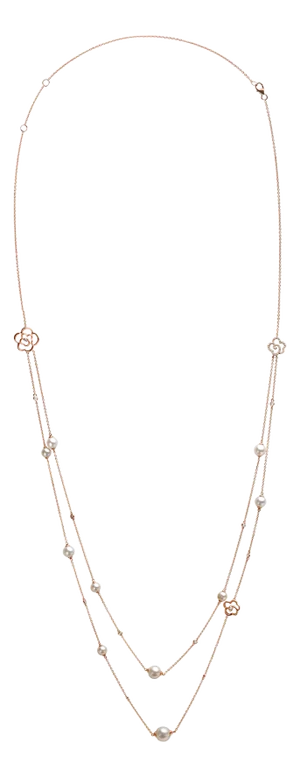 18K Rose Gold 1/2 Cttw Diamond and Freshwater Pearl Double Strand Station Necklace (G-H Color, SI1-S
