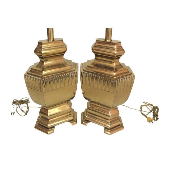 Hollywood Regency 1950’s Italian Brass Table Lamps, a Pair For Sale - Image 3 of 8