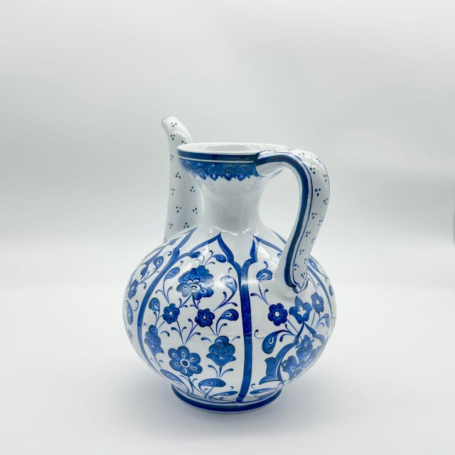 Handmade Ceramic Ewer Pitcher (20cm) Blue and White Rumi Segment Pattern For Sale - Image 12 of 12
