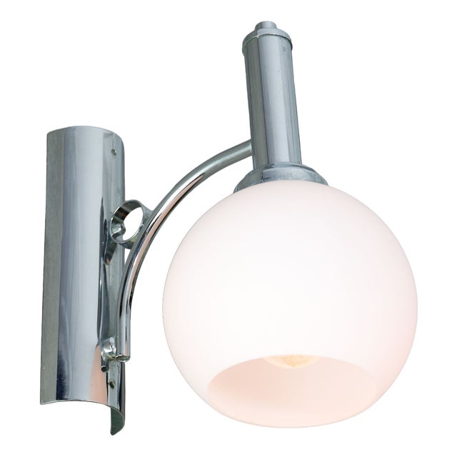 Vintage Italian Chrome and Opaline Wall Lamp, 1970s For Sale