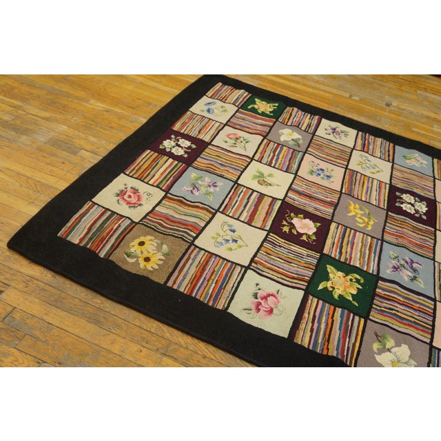 1930s Multicolor Geometric Folk Art American Hooked Rug 6' X 8'4" Handknotted Wool Carpet For Sale - Image 4 of 11