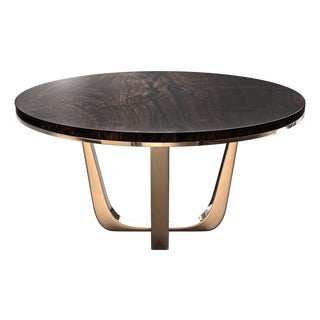 "Safari" Round Table With Bronze and Walnut Top, Handmade For Sale