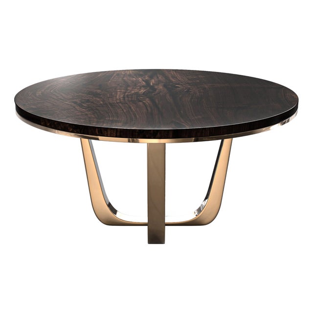 "Safari" Round Table With Bronze and Walnut Top, Handmade For Sale
