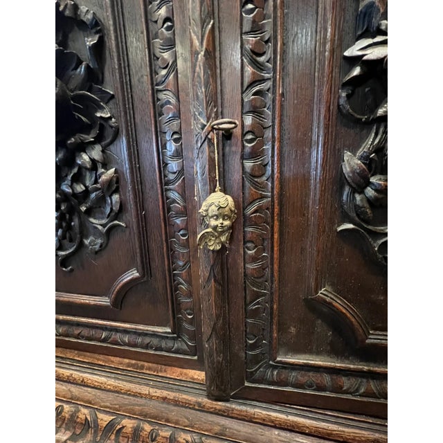 Late 19th Century Antique French Normandy Hand Carved Oak Hutch – 19th Century Cabinet For Sale - Image 5 of 7