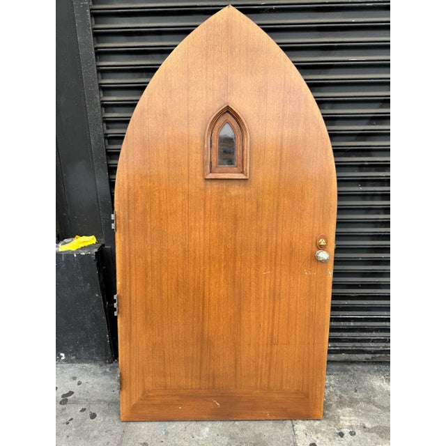 1920s 1920s Tudor Revival Pointed Arc Door With Original Bronze Hardware & Octagonal Decorative Knob For Sale - Image 5 of 12