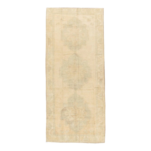 1940s Vintage Turkish Oushak Rug 5'1 X 12'2 For Sale