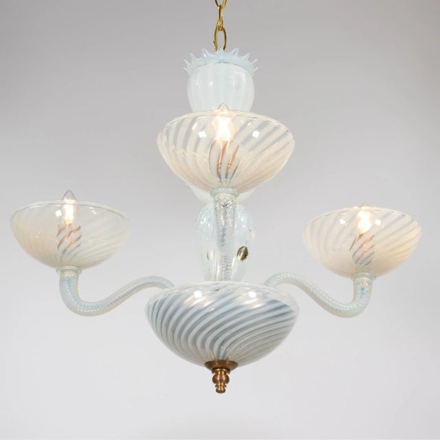 Mid-Century Modern Mid-Century Opaline Filigrana Murano Chandelier For Sale - Image 3 of 18