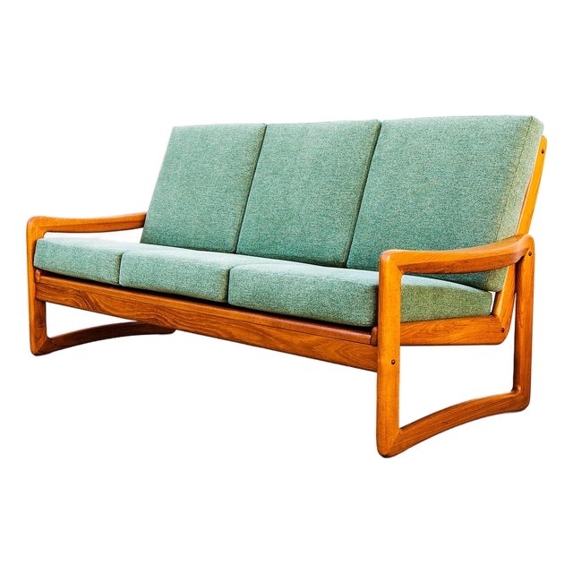 1990s Restored Danish Modern Solid Teak Three Seater Sofa For Sale