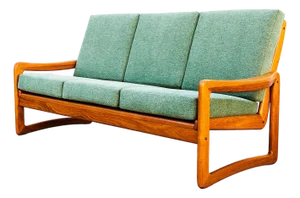 1990s Restored Danish Modern Solid Teak Three Seater Sofa