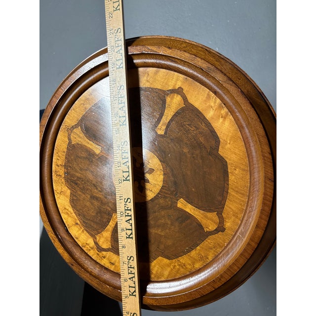 Wood Victorian-Style Marquetry Pedestal Table, Often Referred to as a "Wine Table" or "Inlaid Occasional Table. For Sale - Image 7 of 8