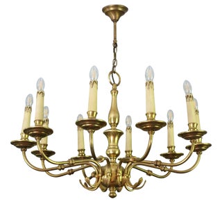 Large Vintage Ormolu Brass Chandelier with Ten Lights and Arms, 1960 For Sale