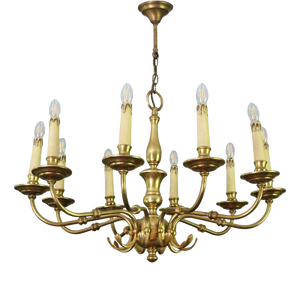 Large Vintage Ormolu Brass Chandelier with Ten Lights and Arms, 1960