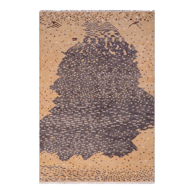 Abstract Beige/Gray High Low Wool&Silk Rug - 5'4'' X 8'1'' For Sale