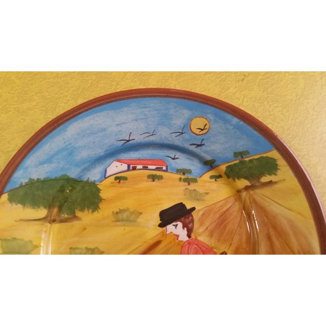 Rustic European Mid 20th Century Vintage Portugal Folk Art Redware Plate For Sale - Image 3 of 6
