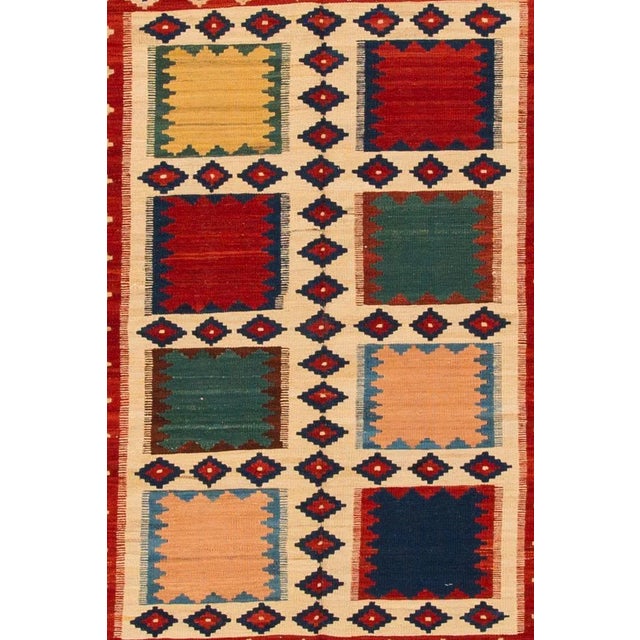 Beige Modern Kilim Flatweave Wool Rug With Geometric Pattern For Sale - Image 4 of 7