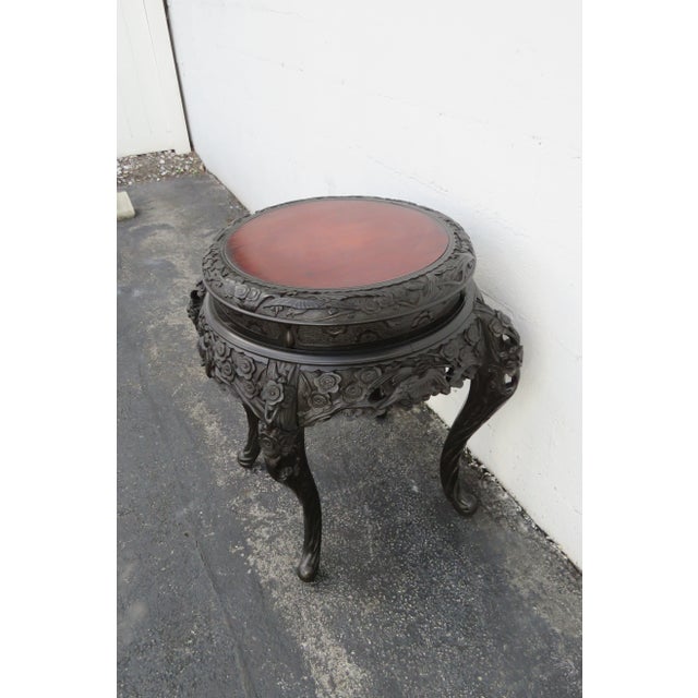 Brown Early 1900s Oriental Heavy Hand Carved Large Center Side Table For Sale - Image 8 of 12