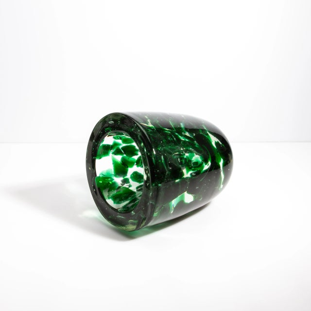 Hand Blown Murano Vase With Emerald Green Details For Sale In Los Angeles - Image 6 of 11