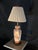 Chinoiserie Vintage Chinoiserie Porcelain Table Lamp With Terracotta Floral Motif and Pleated Shade For Sale - Image 3 of 10