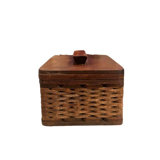 English Vintage Woven Leather & Wood Parquet Lidded Trinket / Stash Box by Chas A. Schieren, New York Circa 1930 For Sale - Image 3 of 8