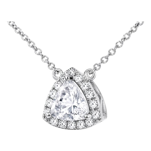 18K White Gold Trillion Diamond Designer Pendant Necklace For Sale