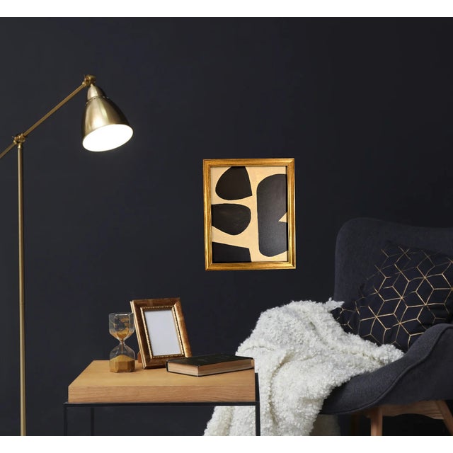 Bryan Boomershine, original abstract Mid-Century Inspired Painting in cream and black with a gold frame. This painting...