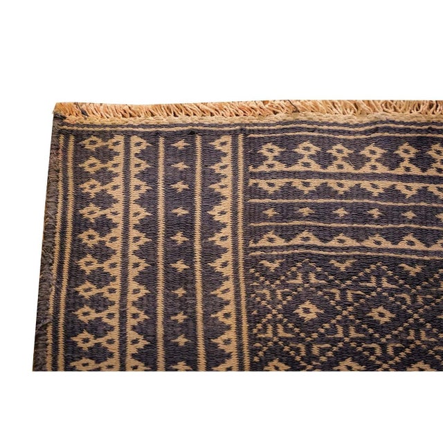 1950s Small Blue Geometric Modern Cotton Vintage Persian Ziloo Knotted Rug For Sale - Image 4 of 6