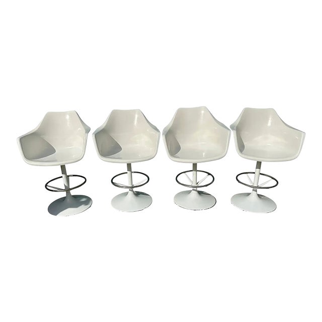 4x Mid-Century Fiberglass Tulip Swivel Chairs Barstools For Sale