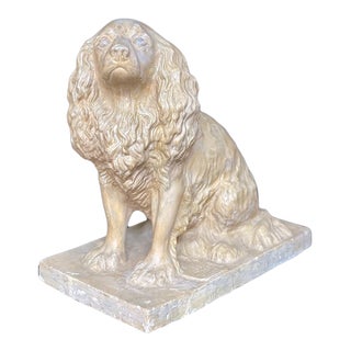 19th Century Spaniel Dog Plaster Sculpture, Tan Glaze For Sale