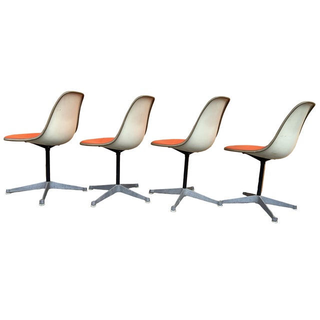 Mid Century Modern Herman Miller Swivel Shell Chairs in Orange - Set of 4 For Sale - Image 9 of 12