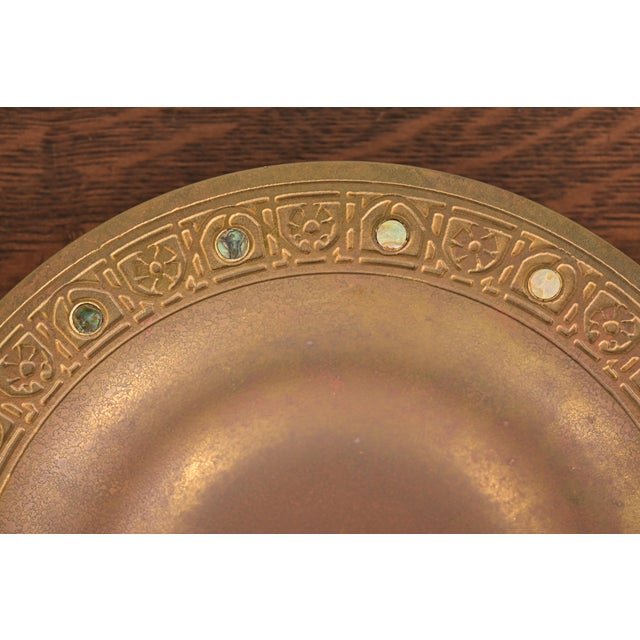 Metal Tiffany Studios New York Bronze Doré Bowl With Abalone Inlay For Sale - Image 7 of 11